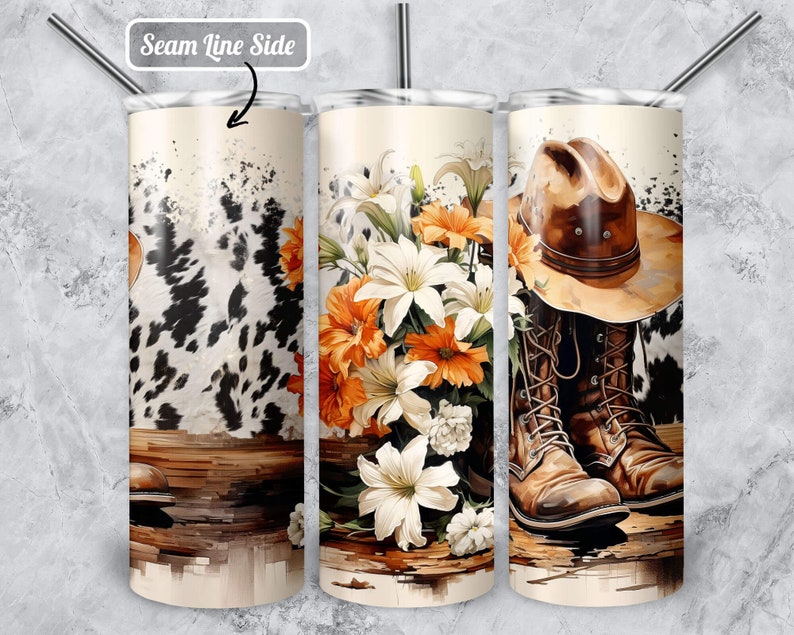 Country Girl 20 Oz Tumbler Wrap Hat & Boots Western Cowgirl Cowhide PNG ...