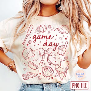 Baseball PNG, Game Day Hand Drawn Doodle Design, Coquette, Sfondo trasparente, Download digitale