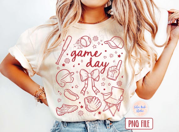 Baseball PNG, Game Day Hand Drawn Doodle Design, Coquette, Transparent Background, Digital Download