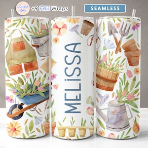 Giardinaggio Tumbler Wrap Design Aggiungi il tuo nome/testo Giardino Sublimazione senza soluzione di continuità 20 oz Skinny Tumbler PNG Download digitale istantaneo