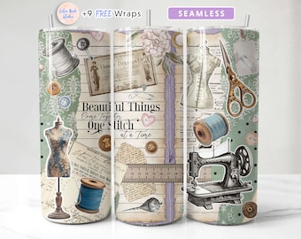 Sewing Tumbler Wrap Scrapbook PNG Seamless Sublimation 20 oz Skinny Tumbler Design Instant Digital Download