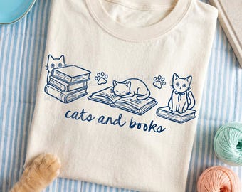 Cats and Books PNG, Bookish Cat Lover Design, Bookworm Hand Drawn Doodles, Reading PNG (Digital Download)