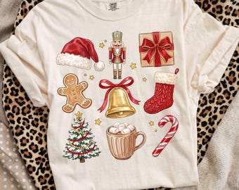 Christmas Collage PNG, Cute Retro Xmas Design, Coquette Nutcracker Santa Tree Shirt Sublimation, Cozy Festive Holiday PNG File