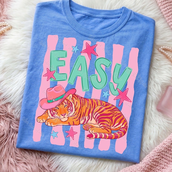 Easy Tiger PNG, Pink Cowboy Hat Tiger, Western Preppy Girly Design, Boutique Catch Phrase PNG (Digital Download)