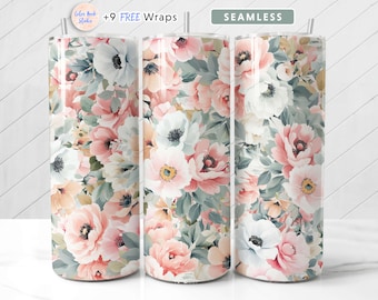 Flowers Tumbler Wrap Spring Floral PNG Seamless Sublimation 20 oz Tumbler Design Instant Digital Download