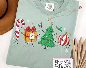Cute Christmas Characters PNG, Happy Smiling Doodles Sublimation Design, Funny Festive Xmas Holiday PNG File