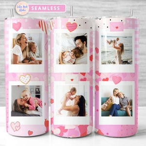 Photo Tumbler Wrap PNG Pink Love Add Your Own 6 Pictures Seamless Sublimation Tumbler Design Instant Digital Download