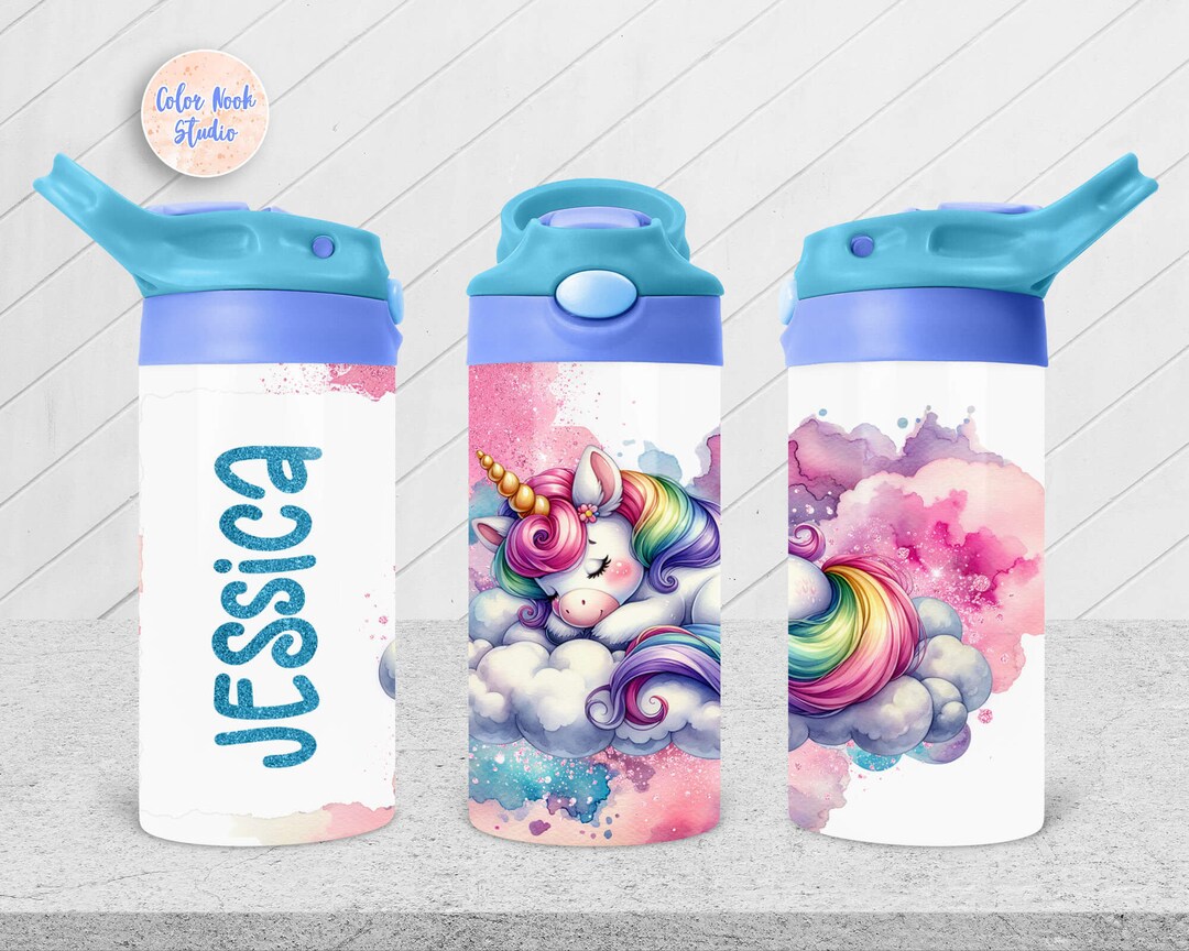 Unicorn Kids 12 Oz Flip Top Tumbler Wrap Personalized Kids Water Bottle ...