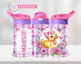 Envoltura para vaso con tapa abatible de 12 oz de Yellow Duck PNG Diseño de botella de agua personalizada linda y coqueta Sublimación Agregue su propio nombre Descarga digital