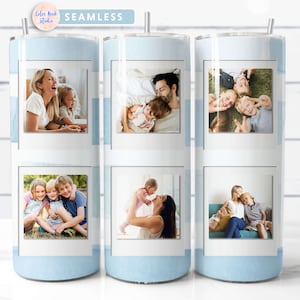 Photo Tumbler Wrap 20 oz PNG Add Your Own 6 Pictures Blue Stripes Seamless Sublimation Design Instant Digital Download