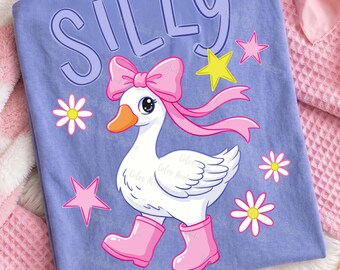 Preppy Goose PNG, Pink Bow and Rainboots Goose Design, Hand Drawn Boutique Girly Goose PNG File
