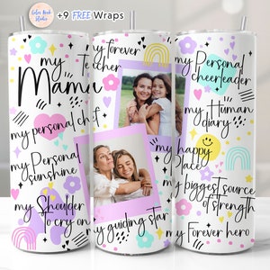 Mama Picture Tumbler Wrap per le mamme PNG Aggiungi le tue foto Sublimazione senza soluzione di continuità Tumbler da 20 oz Design Download digitale istantaneo