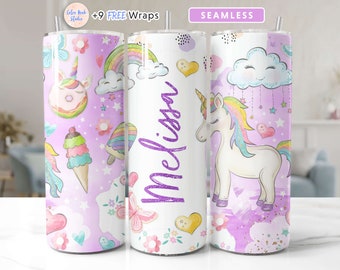 Unicorn Tumbler Wrap Personalized PNG Add Your Own Name Seamless Sublimation 20 oz Tumbler Design Instant Digital Download