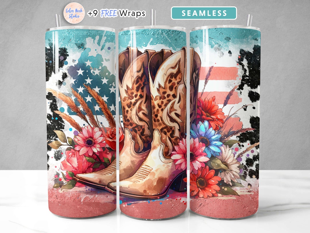 Cowgirl Boots Tumbler Wrap PNG USA America Western Country Girl 20 Oz ...