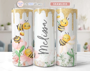 Add Your Own Name Tumbler Wrap Bee PNG Seamless Sublimation 20 oz Tumbler Design Instant Digital Download