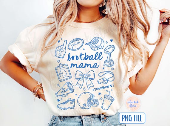 Football Mama PNG, Hand Drawn Doodle Design, Touchdown Season, Sport, Coquette, Transparent Background, Digital Download