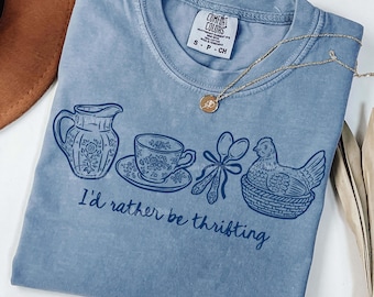 I'd Rather Be Thrifting PNG, Hand Drawn Grandmacore Doodles, Vintage Style PNG, Retro Thrift Store Shirt Design