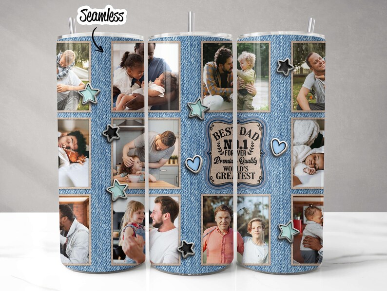 Dad Photo Tumbler Wrap Best Dad PNG Jeans Enamel Pins Add Your Own ...