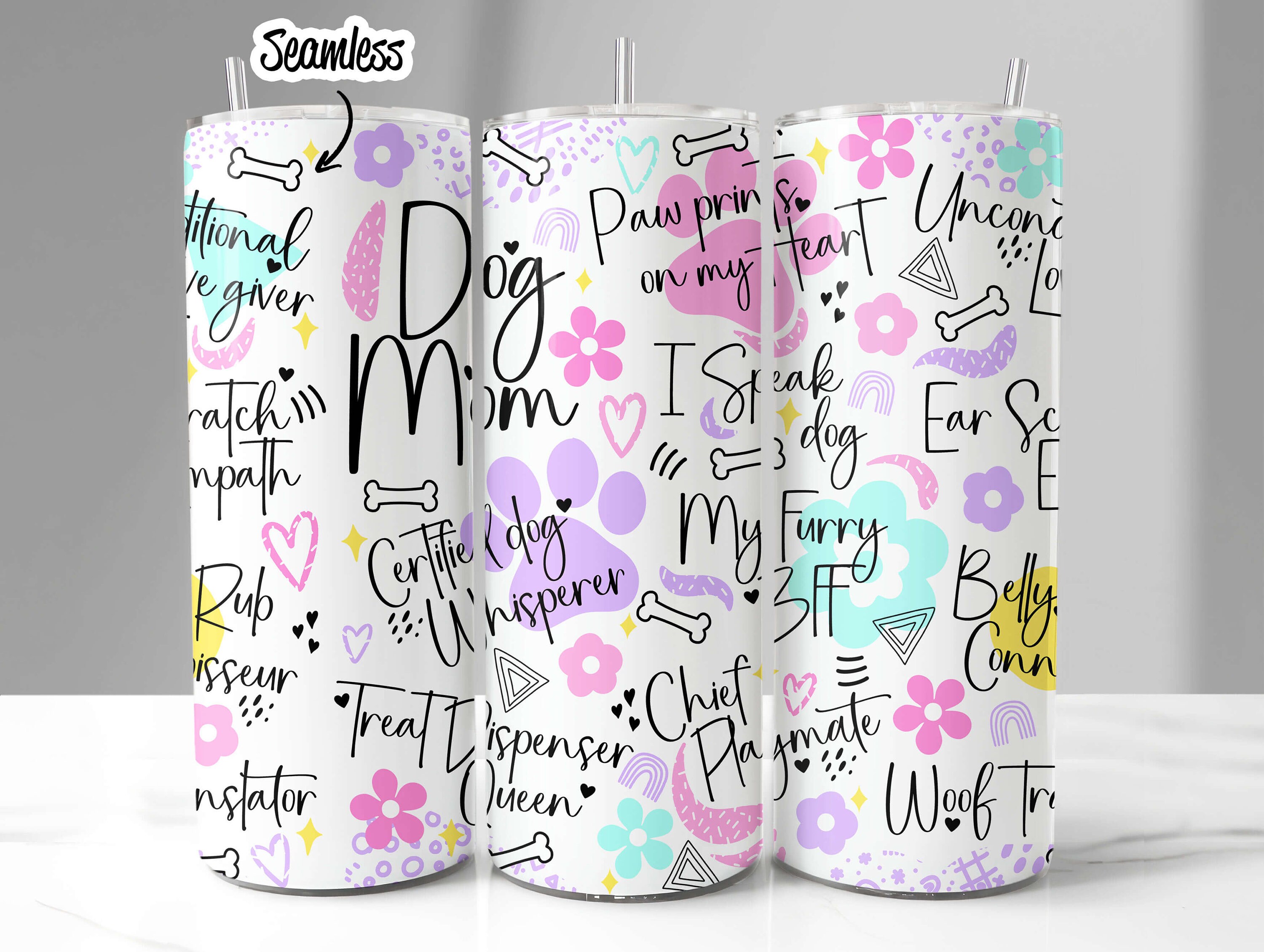 Dog Mom Tumbler Wrap PNG Doodle Seamless Sublimation 20 Oz Tumbler ...