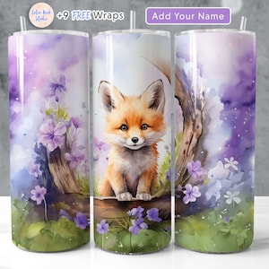 Fox 20 oz Tumbler Wrap Add Your Name Personalised PNG Seamless Sublimation Design Instant Digital Download