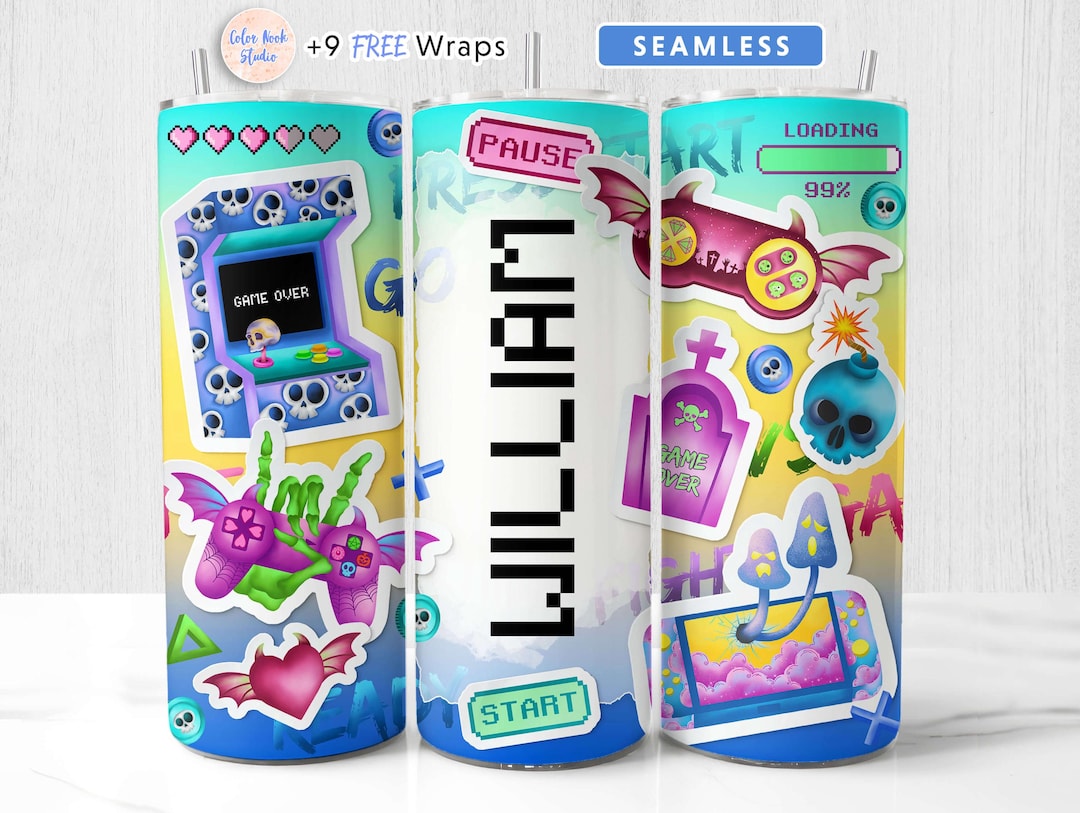 Gamer Tumbler Wrap Gaming Sticker PNG Add Your Own Name 20 Oz Skinny ...