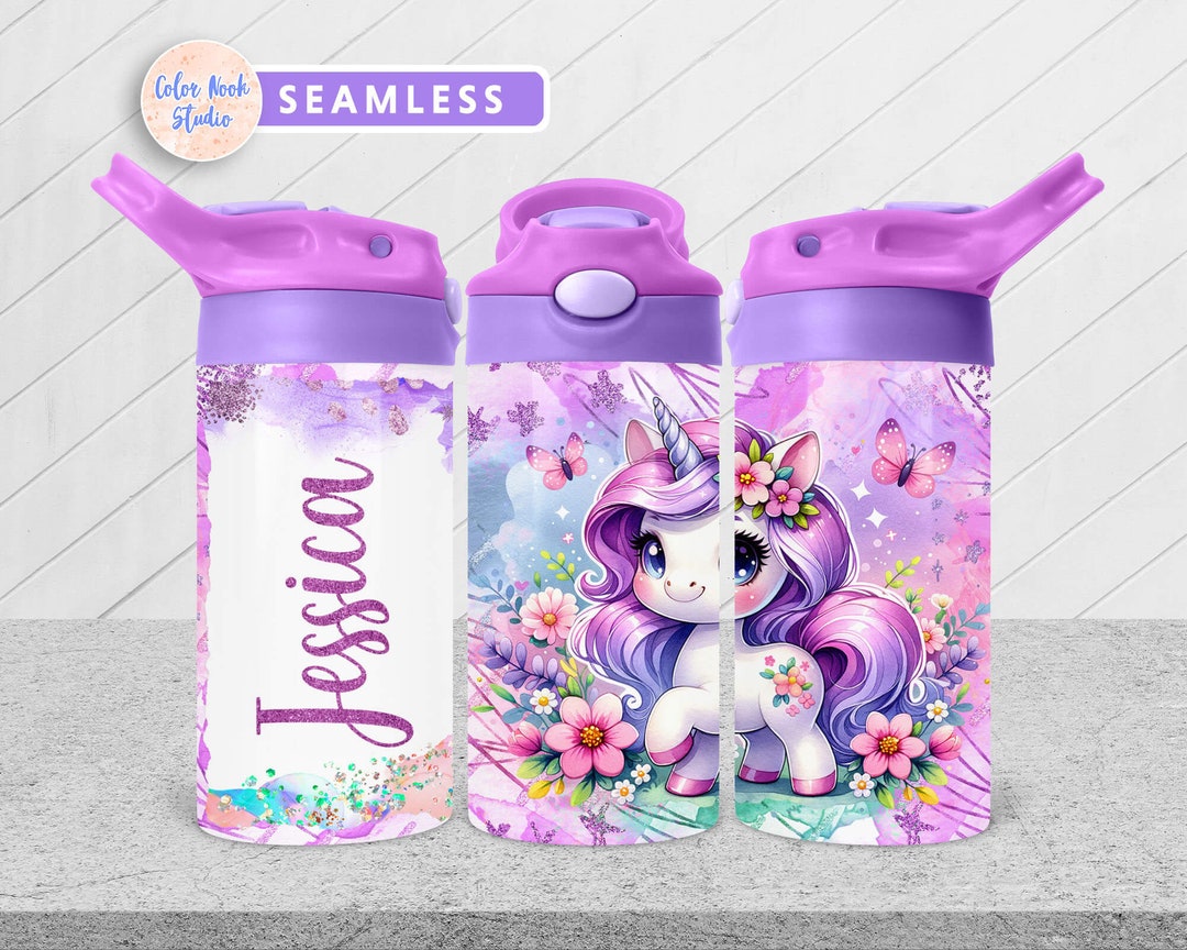 Unicorn Kids 12 Oz Flip Top Tumbler Wrap Cute Kids Water Bottle ...