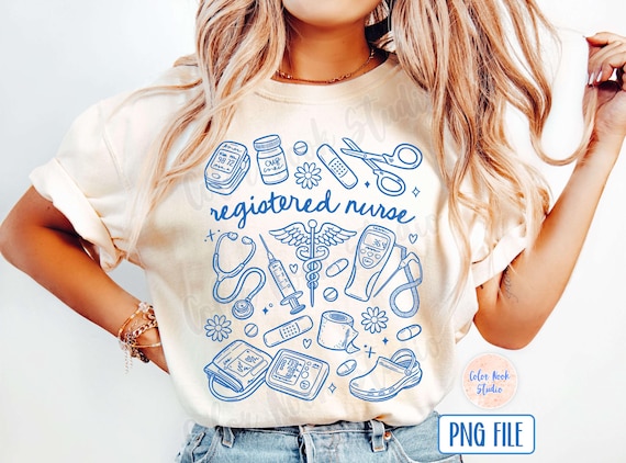 Registered Nurse PNG, Hand Drawn Doodle Design, RN, Medical, Nursing, Minimalist PNG, Transparent Background, Digital Download