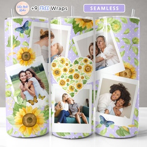 Photo 20 oz Tumbler Wrap Sunflowers PNG Add Your Own 5 Pictures Seamless Sublimation Tumbler Design Instant Digital Download