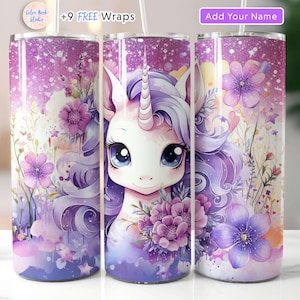 Unicorn 20oz Tumbler Wrap PNG Add Your Own Name Text Cute Watercolor Sublimation Seamless Design Instant Digital Download