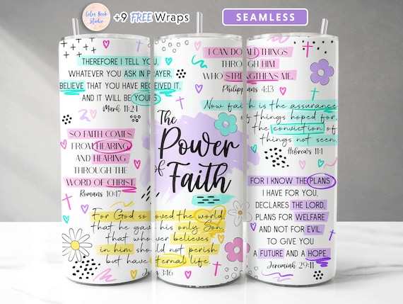 Faith Tumbler Wrap Bible Verses Jesus God Christian PNG Seamless Sublimation 20 oz Tumbler Design Instant Digital Download