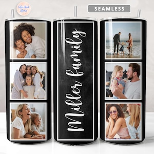 Photo Tumbler Wrap PNG Add Your Own 6 Pictures & Text Seamless Sublimation Black 20 oz Tumbler Design Instant Digital Download