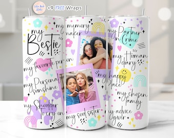 Bestie Picture Tumbler Wrap BFF PNG Add Your Own Photos for Best Friend Seamless Sublimation 20 oz Tumbler Design Instant Digital Download