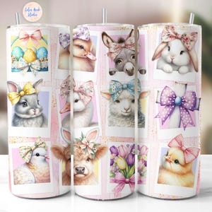 Easter Tumbler Wrap PNG, Coquette, Easter Animal Photos, Seamless, Sublimation, 20 oz Skinny Tumbler Design, Digital Download