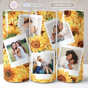 Foto 20 oz Tumbler Wrap Girasoli PNG Aggiungi le tue 5 immagini Seamless Sublimazione Tumbler Design Download digitale istantaneo