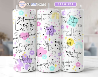 Bestie Tumbler Wrap for Best Friend BFF Doodle Seamless Sublimation 20 oz Tumbler Design Instant Digital Download