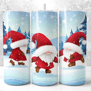 Świąteczny Gnome 20 oz Tumbler Wrap PNG Zima Bezszwowa Sublimacja Chudy Tumbler Design Natychmiastowe Pobieranie Cyfrowe