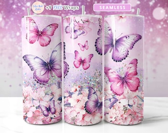 Butterfly Tumbler Wrap 20 oz Flowers Seamless Sublimation Design Instant Digital Download