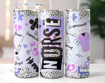 Enfermera 20 oz Tumbler Wrap Seamless Purple PNG Nurse Wrap Diseño Sublimación Diseño Descarga digital instantánea