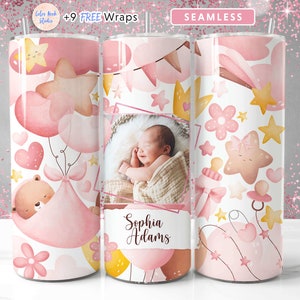 Baby Girl Tumbler Wrap PNG Newborn Pink Seamless Sublimation 20 oz Tumbler Design Instant Digital Download