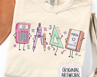 Cute Math Supplies PNG, Happy Character Doodles, Teacher Sublimation Design, Back to School Math Squad PNG File