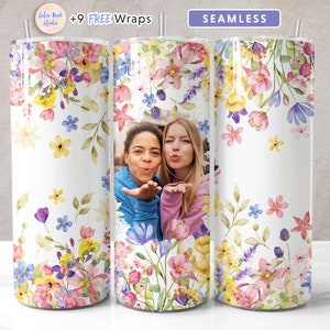Picture Tumbler Wrap PNG Add Your Own Photo Wildflowers Seamless Sublimation 20 oz Tumbler Design Instant Digital Download