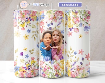 Picture Tumbler Wrap PNG Agregue su propia foto Flores silvestres Sublimación sin costuras 20 oz Diseño de vaso Descarga digital instantánea