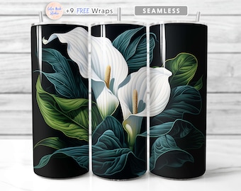 Floral Tumbler Wrap Calla Lily Flowers PNG 20 oz Diseño de vaso Sublimación sin costuras Descarga digital instantánea