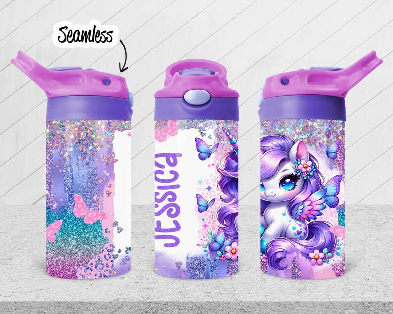 Unicorn Kids 12 Oz Flip Top Tumbler Wrap Glitter Kids Water Bottle ...