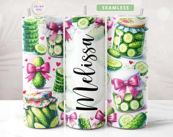Pickle Lover Tumbler Wrap PNG Personalized Coquette Add Your Own Name/Text Sublimation 20 oz Skinny Tumbler Design Digital Download