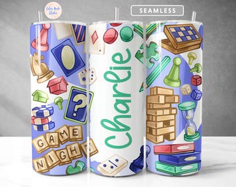 Board Game Tumbler Wrap Personalized Game Night PNG Add Your Own Name/Text Sublimation 20 oz Skinny Tumbler Design Digital Download