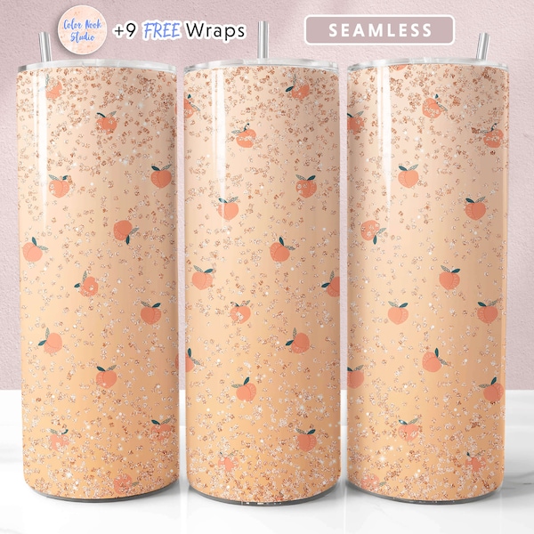 Peach Tumbler Wrap PNG Glitter Seamless Sublimation 20 oz Tumbler Design Instant Digital Download