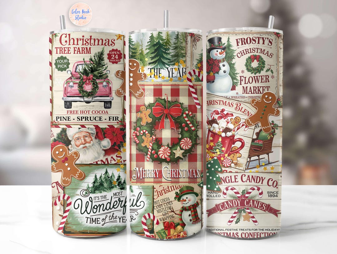 Farmhouse Christmas 20 Oz Tumbler Wrap: Seamless PNG Design (digital ...