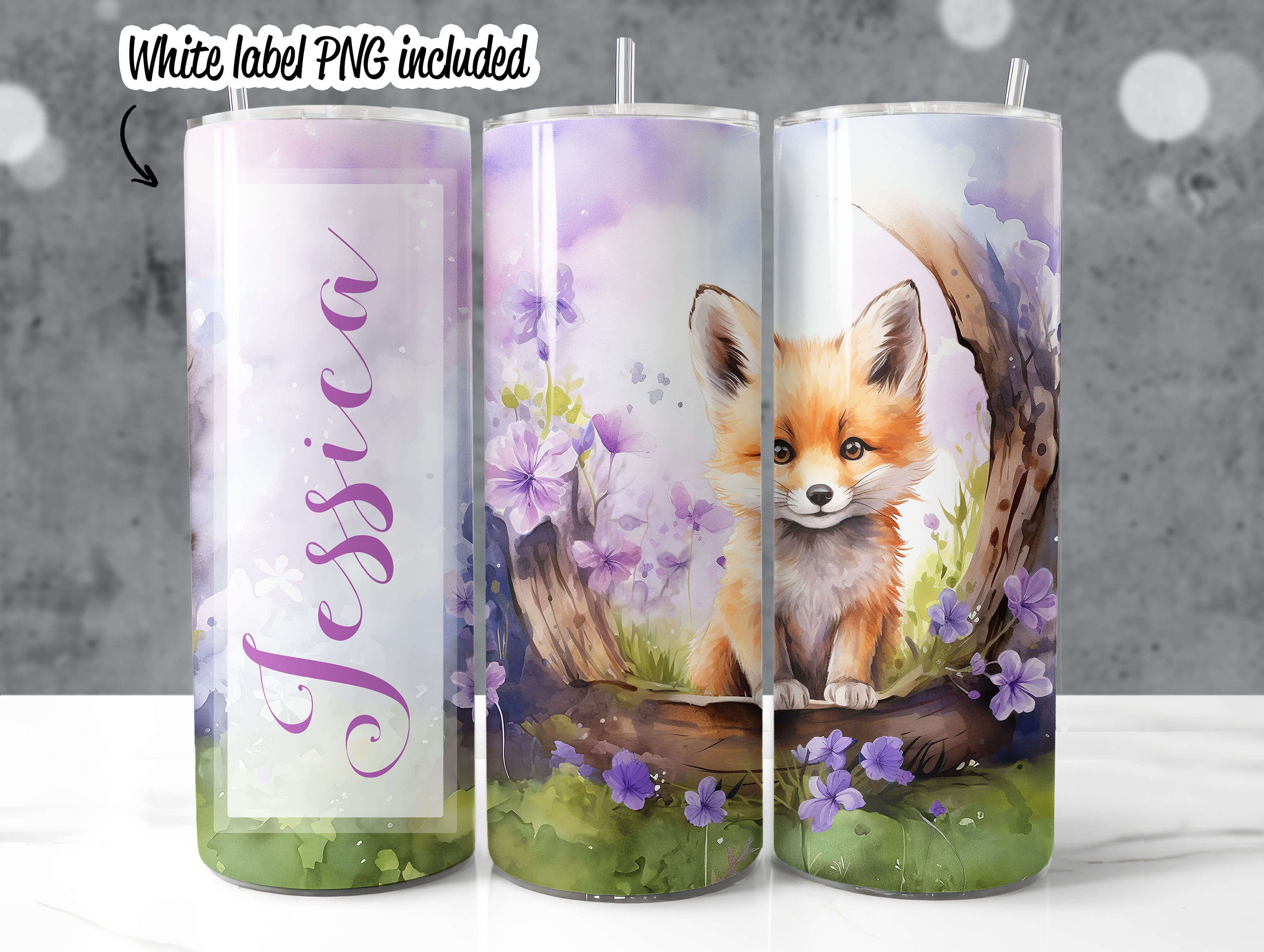 Fox 20 Oz Tumbler Wrap Add Your Name Personalised PNG Seamless ...