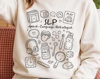 SLP Doodles PNG, Speech-Language Pathologist, Doodle Art Design, Transparent Background, Digital Download - Hand Drawn by Color Nook Studio